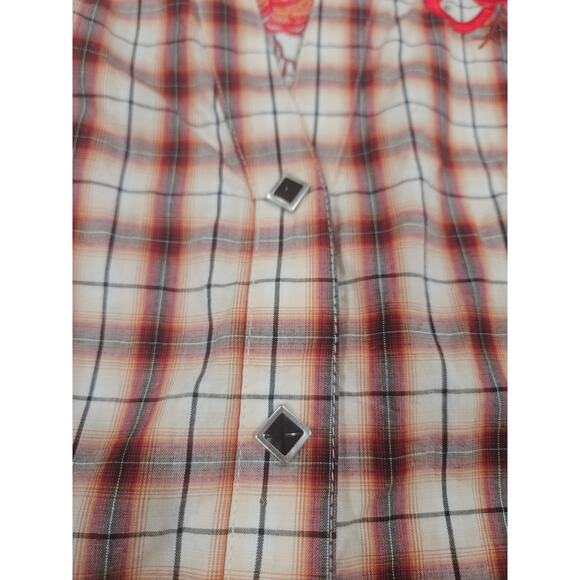Panhandle Slim Embroidered Plaid Enamel Snap Button Up Women's Western Shirt S - Picture 5 of 10